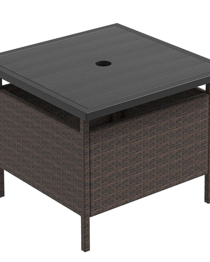 Giantex Umbrella Table, Outdoor Side Table with 2" Umbrella Hole, Rattan Umbrella Stand Holder Table