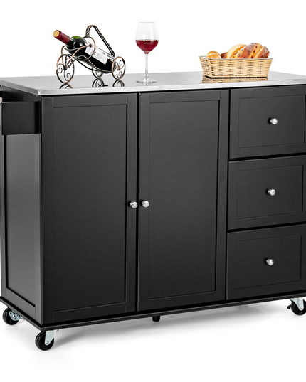 Giantex Kitchen Island with Stainless Steel Countertop, Dark Brown
