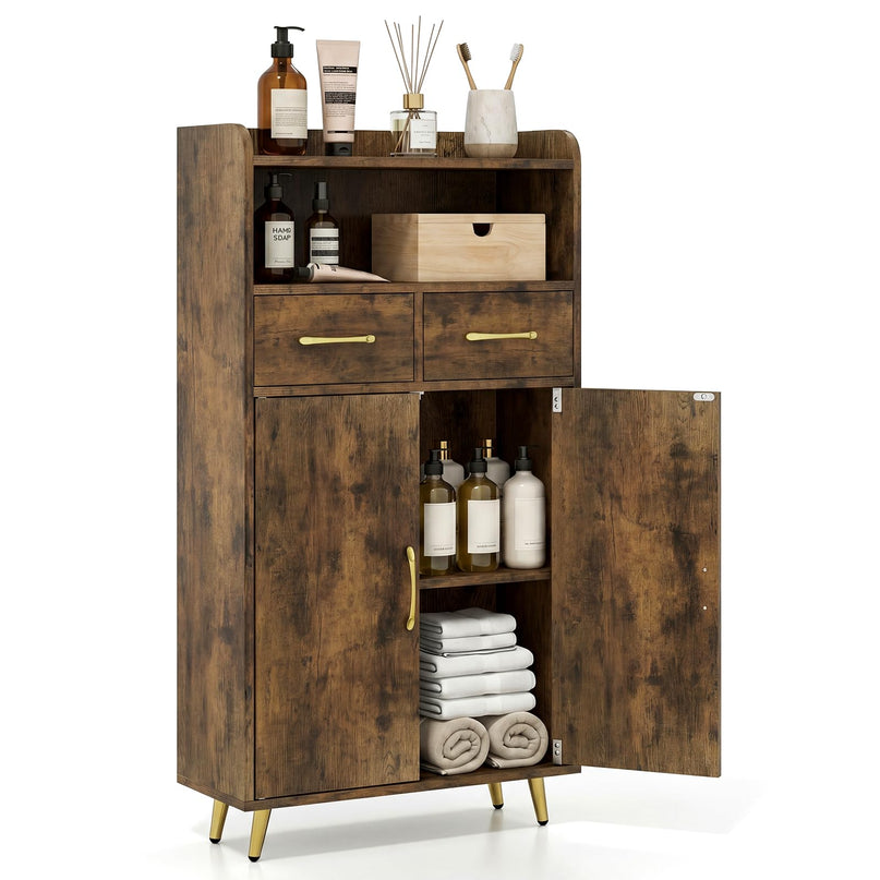 Giantex Bathroom Storage Cabinet | Freestanding Floor Cabinet with 2 Drawers and 2 Doors