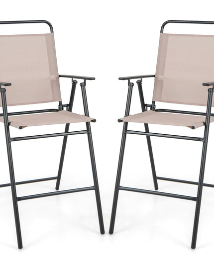 Giantex Outdoor Folding Bar Chair Set of 2, Bar-Height Patio Chairs with Backrest, Armrests, Footrest