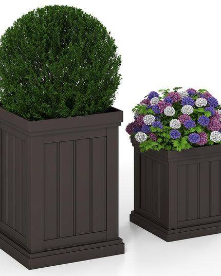 Giantex Square Plastic Planters Set of 2 with/Drainage Holes & Nesting Design