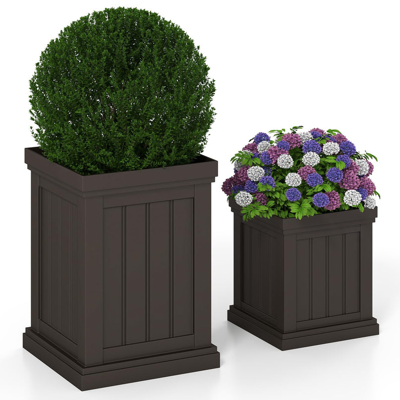Giantex Square Plastic Planters Set of 2 with/Drainage Holes & Nesting Design