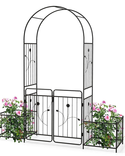Giantex Garden Arch with Planter - 87 inch Metal Garden Arbor with Gate