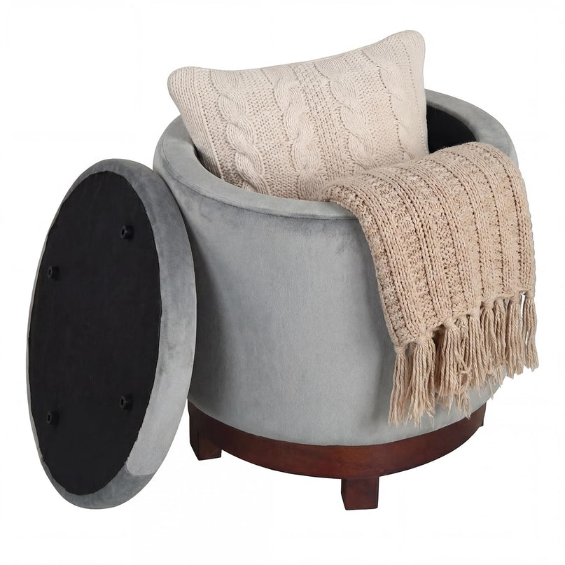 Giantex Round Ottoman with Storage 360° Swivel Velvet Vanity Stool