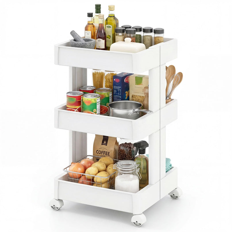 Giantex 3-Tier Rolling Storage Cart Slide Out Plastic Organizer Rack