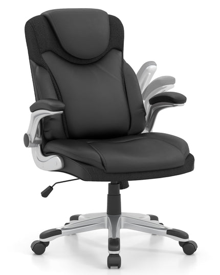 Giantex Executive Office Chair, PU Leather Ergonomic Desk Chair with Flip-up Armrests and Height Adjustable