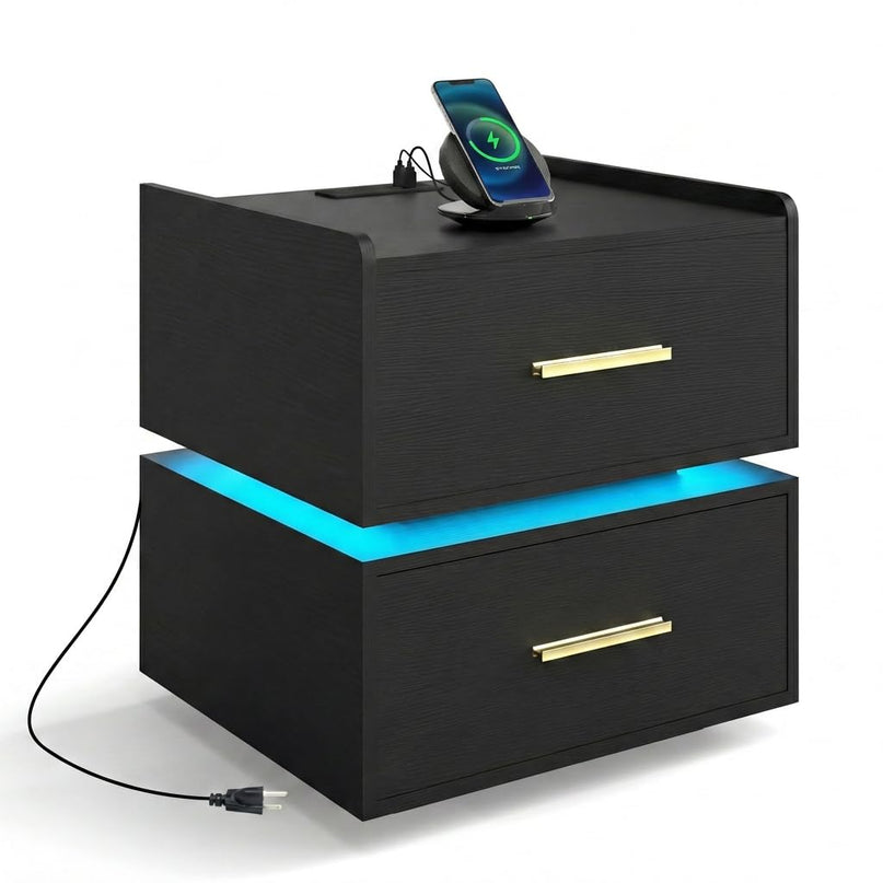 Giantex Semi-Floating LED Night Stand with Charging Station & 2 Storage Drawers (1/2)