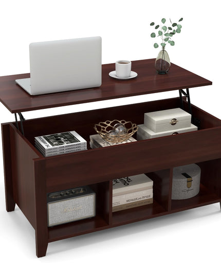 Giantex Lift Top Coffee Table - Rectangular Wooden Table w/Hidden Compartment & Open Storage Shelves