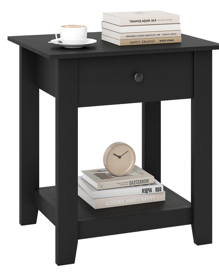 Drawer 1/2-Tier Bedside Table with Storage Open Shelf