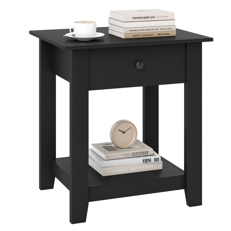 Drawer 1/2-Tier Bedside Table with Storage Open Shelf