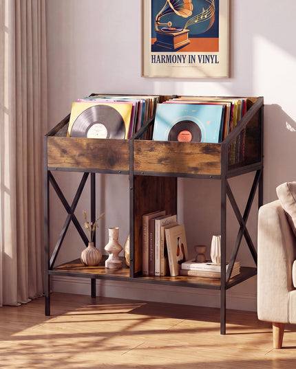 GIANTEX 2-Tier Record Player Stand Vinyl Record Storage
