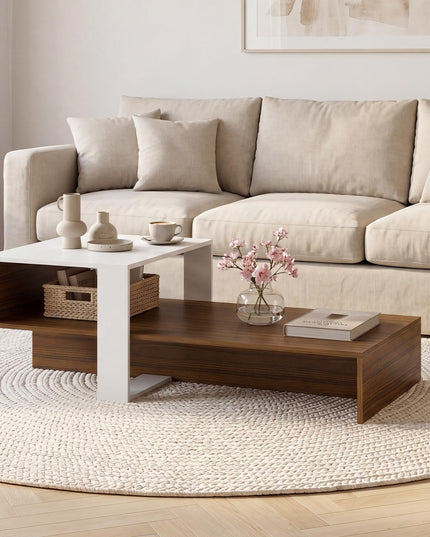 Giantex 2-Tier Coffee Table | Modern Irregular Center Table with Open Storage Shelf