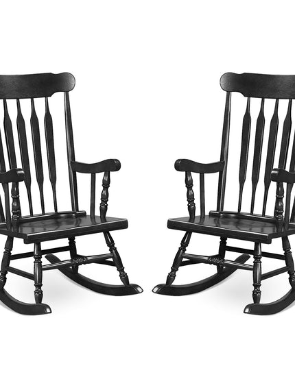 Giantex Outdoor Wood Rocking Chair - Set of 2 Patio Rocking Chair with Solid Frame