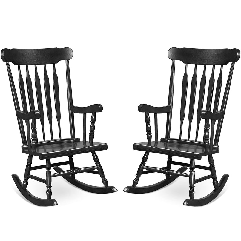 Giantex Outdoor Wood Rocking Chair - Set of 2 Patio Rocking Chair with Solid Frame