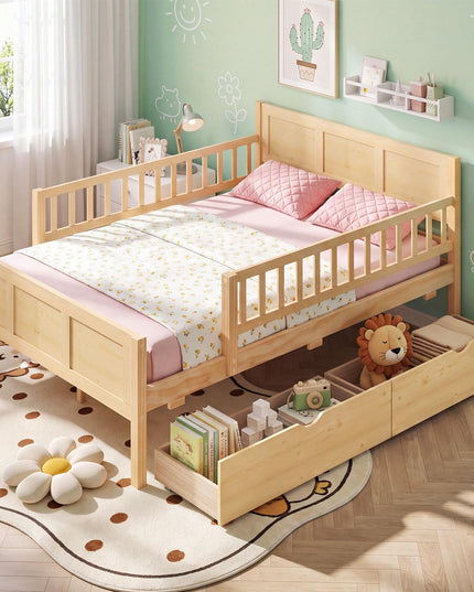 GIANTEX Full/Twin  Size Bed Frame with 2 Storage Drawer & Guardrails for Kids