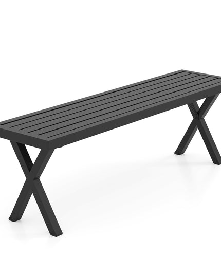 Giantex Outdoor Bench, Patio Metal Bench with Slatted Seat, X-Shaped Legs, 54" Outdoor Backless Loveseat, Load 800 LBS