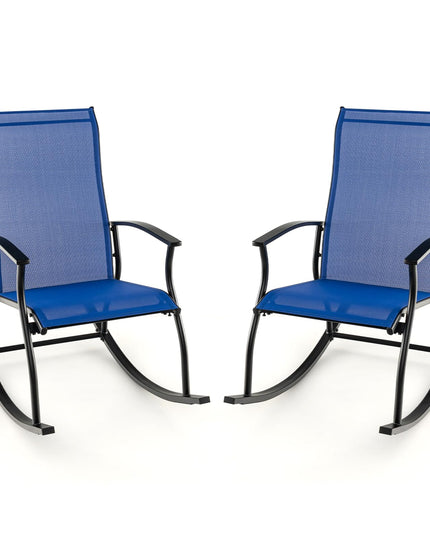 Giantex Outdoor Rocking Chair Set of 2 - Patio Rocking Chairs w/Breathable Backrest, Navy