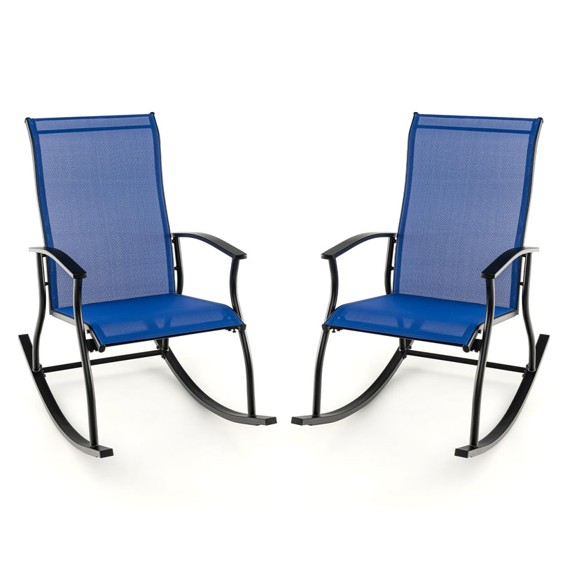 Giantex Outdoor Rocking Chair Set of 2 - Patio Rocking Chairs w/Breathable Backrest, Navy