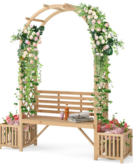 Giantex Outdoor Bench with Garden Arch & Planters for Backyard Lawn