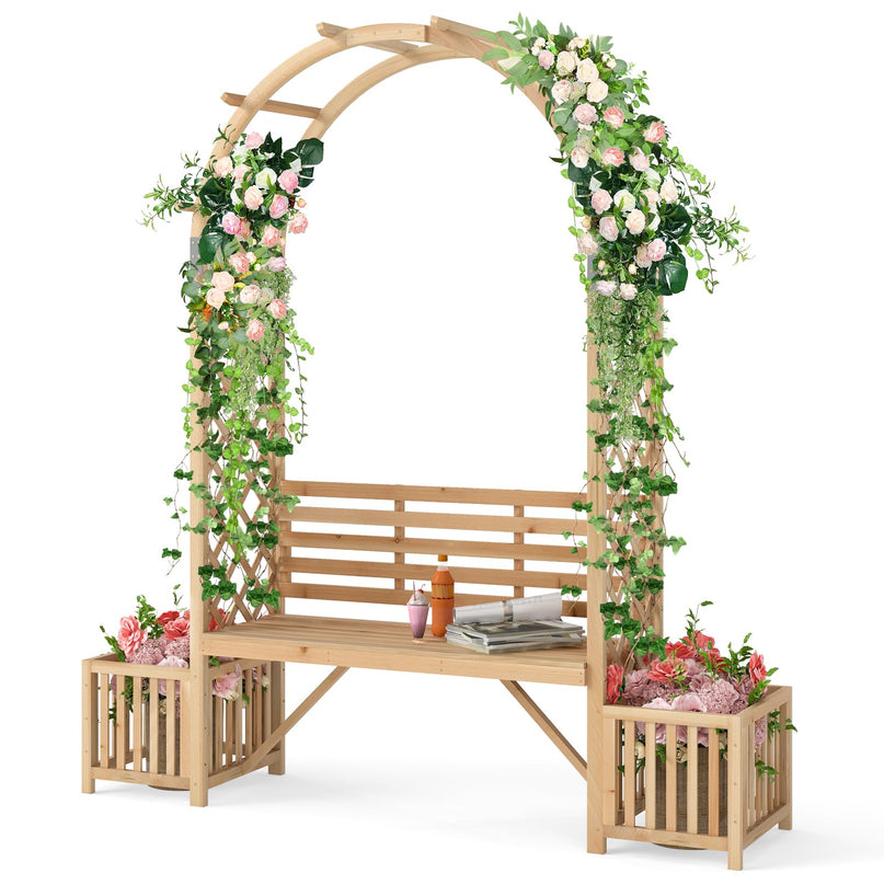 Giantex Outdoor Bench with Garden Arch & Planters for Backyard Lawn
