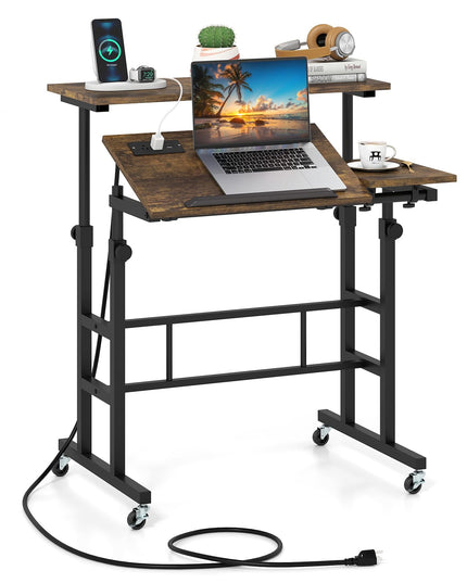 GIANTEX Mobile Standing Desk Adjustable Rolling Computer Desk