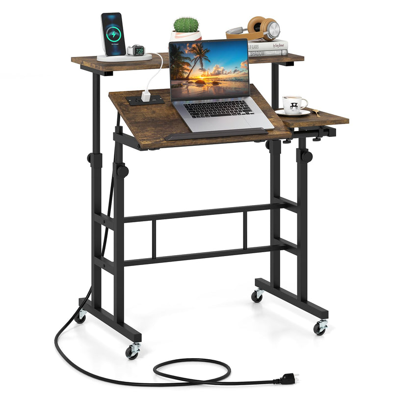 GIANTEX Mobile Standing Desk Adjustable Rolling Computer Desk