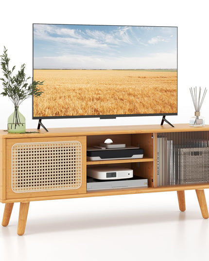 Giantex TV Stand for Living Room TVs up to 55”- Bamboo Entertainment Center