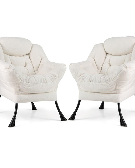 Giantex Set of 1/2 Lazy Chairs, Modern Sherpa Accent Chair w/Upholstered Single Sofa Chair w/Armrests & Side Pocket