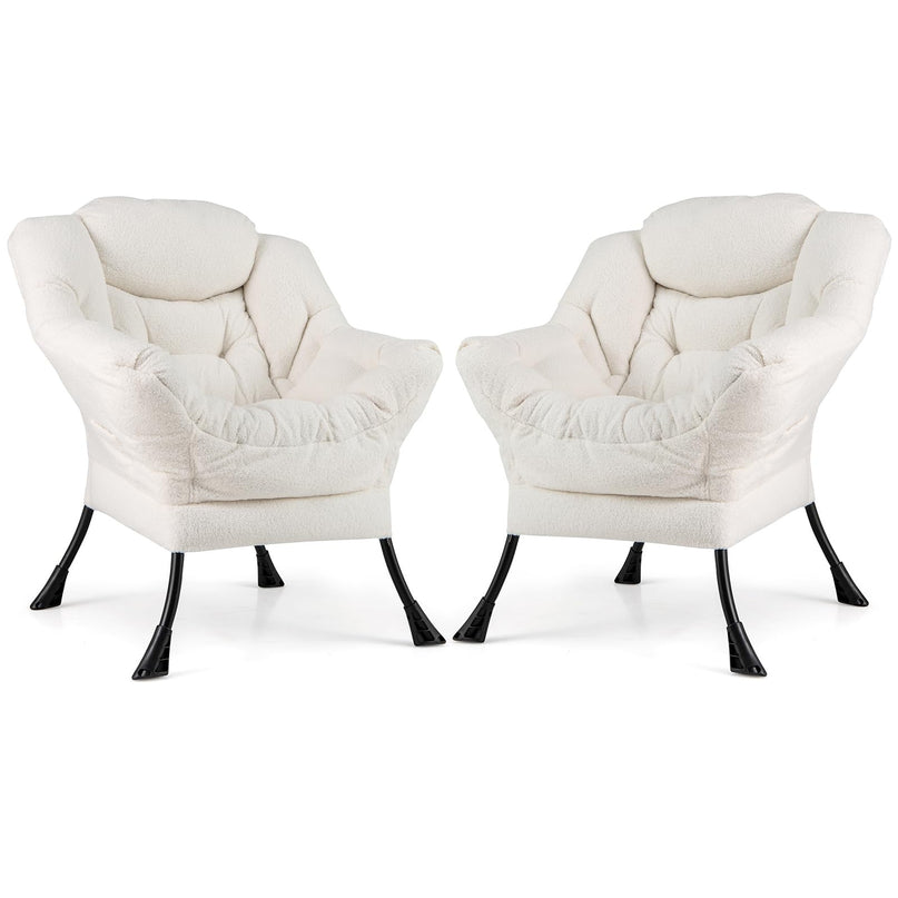 Giantex Set of 1/2 Lazy Chairs, Modern Sherpa Accent Chair w/Upholstered Single Sofa Chair w/Armrests & Side Pocket