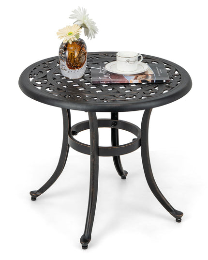 Giantex Patio Bistro Table, 24” Cast Aluminum Round Side Table, Outdoor Coffee Table for Porch, Pool, Backyard, Garden, Balcony