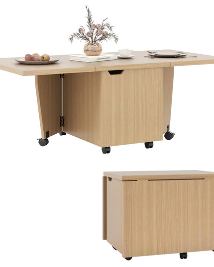 Giantex 48 Inch Drop Leaf Extendable Center Table with Storage Cabinet & Wheels
