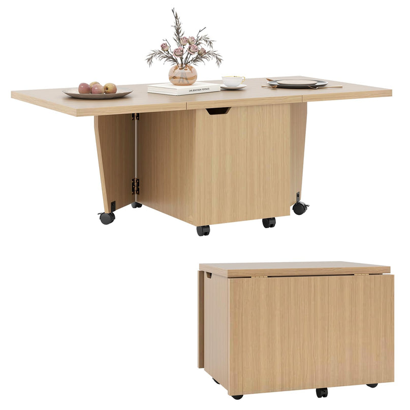 Giantex 48 Inch Drop Leaf Extendable Center Table with Storage Cabinet & Wheels