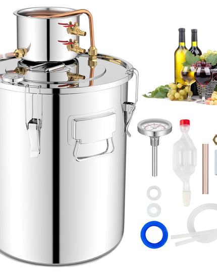 Giantex 5 or 10 Gal Alcohol Still,2 Pots Stainless Steel Alcohol Still, Multi-purpose Home Brewing Kit for DIY Whiskey, Brandy, Beer, Silver