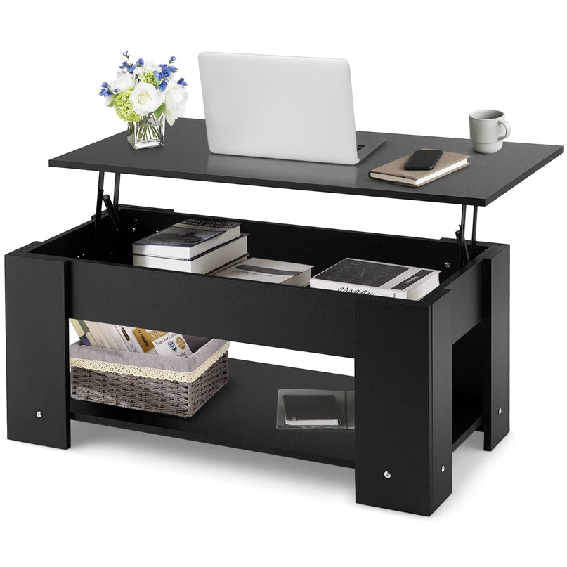 Giantex Lift Top Coffee Table, Modern Cocktail Table w/Hidden Compartment & Open Storage Shelf