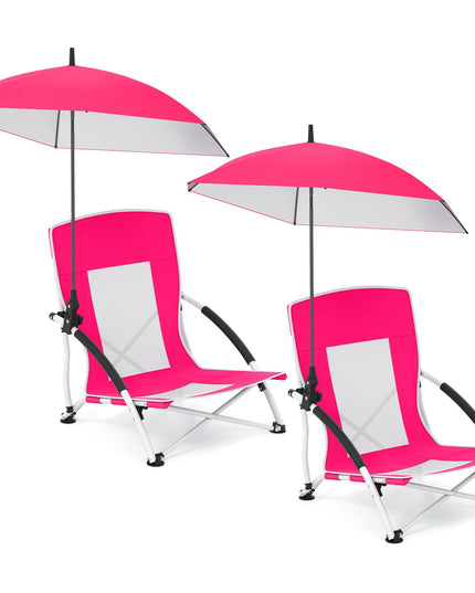 Chaise de plage basse pliable Giantex avec parasol détachable et réglable