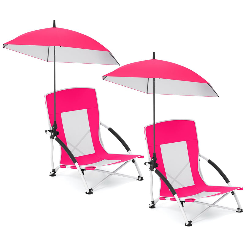 Giantex Low Folding Beach Chair with Detachable & Adjustable Umbrella