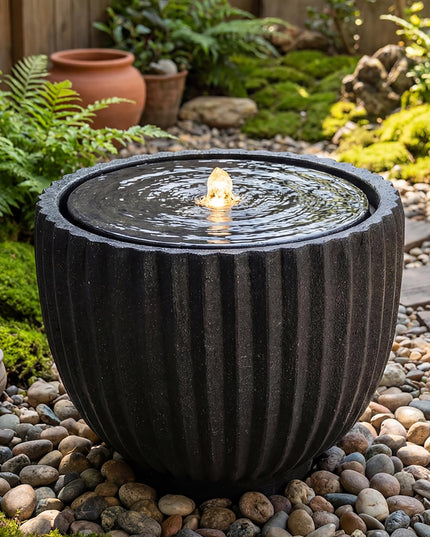 Giantex 17.5" Round Outdoor Water Fountain with 6 LED Lights & Adjustable Pump