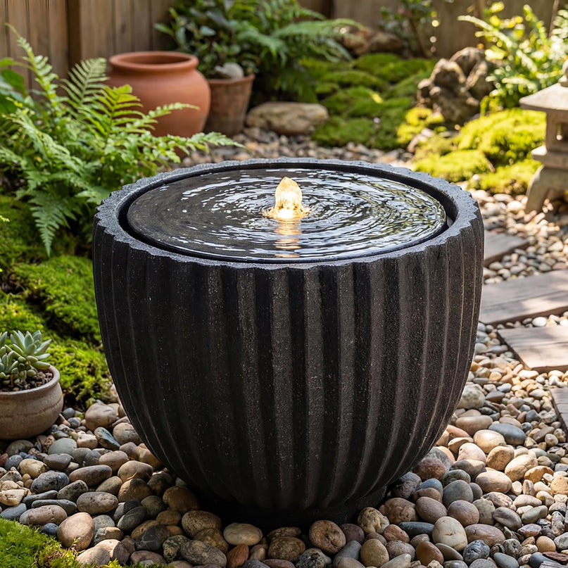 Giantex 17.5" Round Outdoor Water Fountain with 6 LED Lights & Adjustable Pump