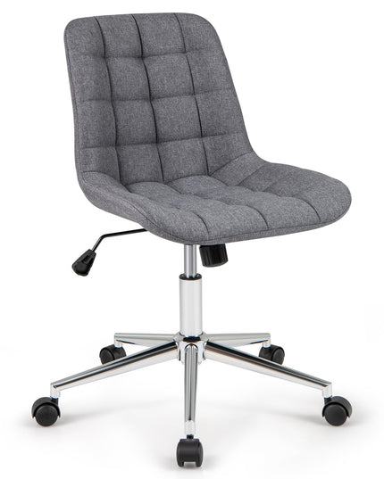 Giantex Armless Office Chair, Linen Fabric Vanity Chair with Wheels & Adjustable Height, 360° Rolling Swivel Task Computer Chair