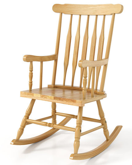 Giantex Outdoor Wood Rocking Chair Patio Rocking Chair with Solid Rubber Wood Frame