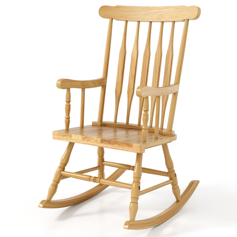 Giantex Outdoor Wood Rocking Chair Patio Rocking Chair with Solid Rubber Wood Frame