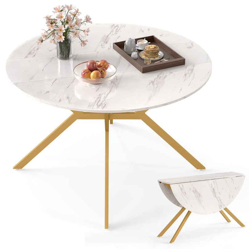 Giantex Folding Dining Table for 4-6 People 47" Round Drop Leaf Table