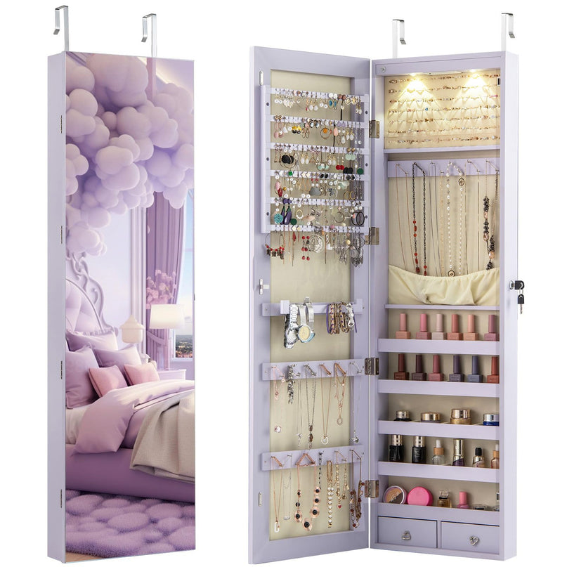 Wall Door Jewelry Armoire Cabinet with Full-Length Mirror