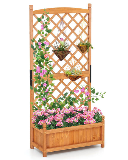 Giantex 60” Wooden Planter Container with Drainage Holes Trellis
