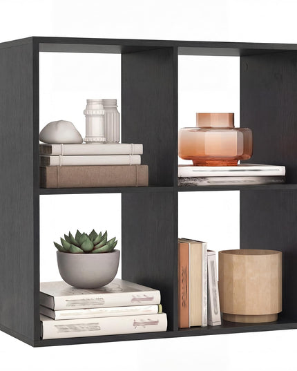 Giantex 4-Cube Bookcase White Cubby Bookshelf w/Back Guardrail & Anti-Tipping Kits