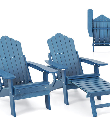 Giantex Folding Adirondack Chair, All-Weather Lounge Chair with Adjustable Backrest, Retractable Ottoman