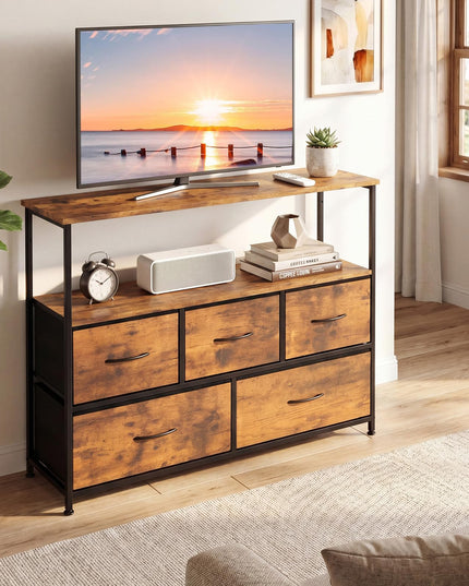 Giantex TV Stand for 45 Inch TV | 5 Fabric Drawer Entertainment Center with Open Shelf