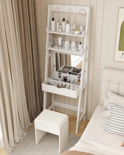 CHARMAID Small Vanity Desk with Mirror, Ladder Makeup Vanity Table with Flip top Mirror