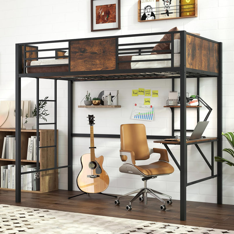 Giantex Twin Loft Bed with Desk - Heavy-Duty Metal Bed Frame