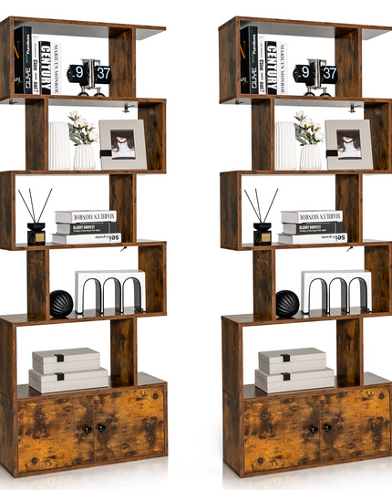 Giantex Set of 2 6-Tier Geometric Bookcase with Cabinet